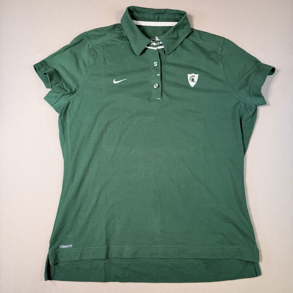 Nike Fit Women's Michigan State Polo, Size XL Green MSU Spartan Shield